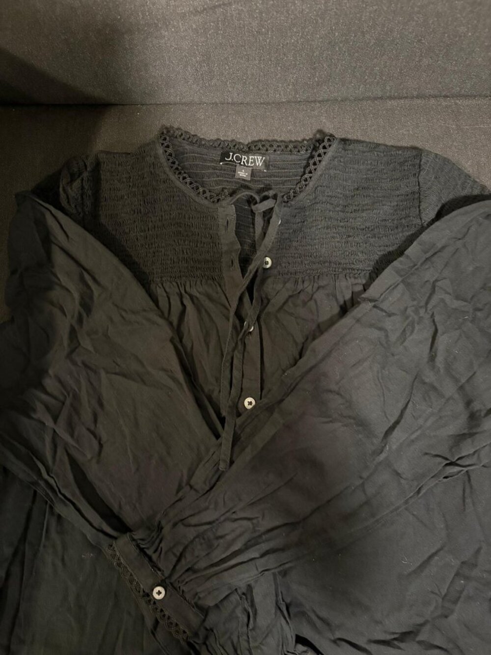 J Crew black smocked top